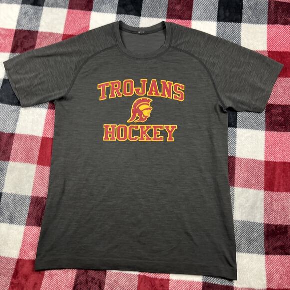 Lululemon USC Trojans Hockey Vent T Shirt Mens M Black Short Sleeve Crew Gym - Picture 1 of 7
